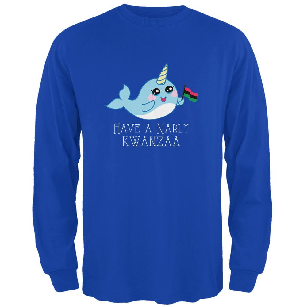 Narwhal Have a Narly Gnarly Kwanzaa Mens Long Sleeve T Shirt Royal MD ...