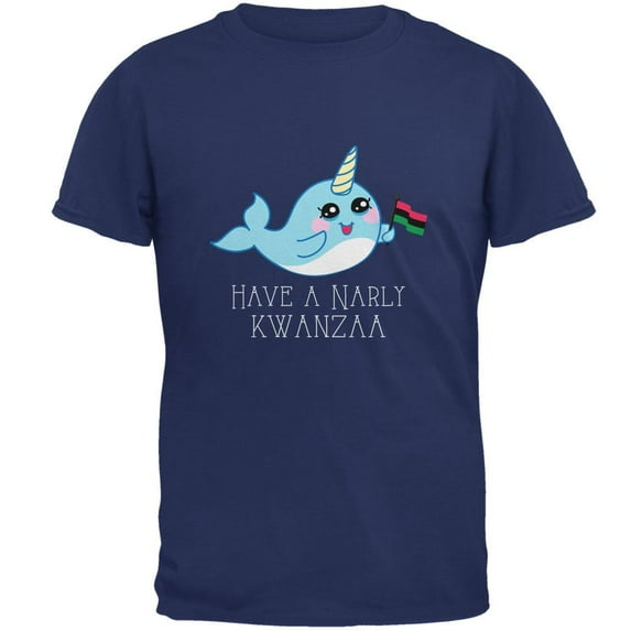 Narwhal Have a Narly Gnarly Kwanzaa Mens T Shirt Metro Blue MD