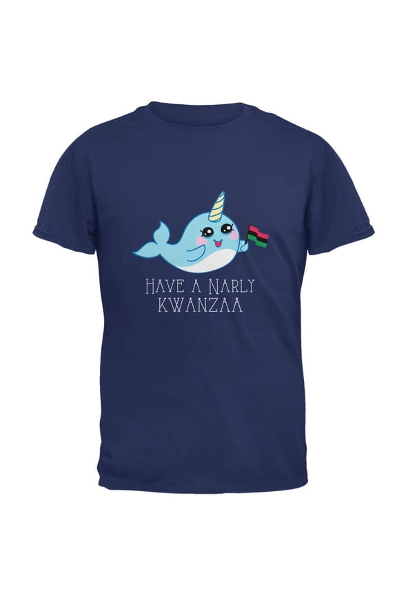 Narwhal Have a Narly Gnarly Kwanzaa Mens T Shirt Metro Blue MD