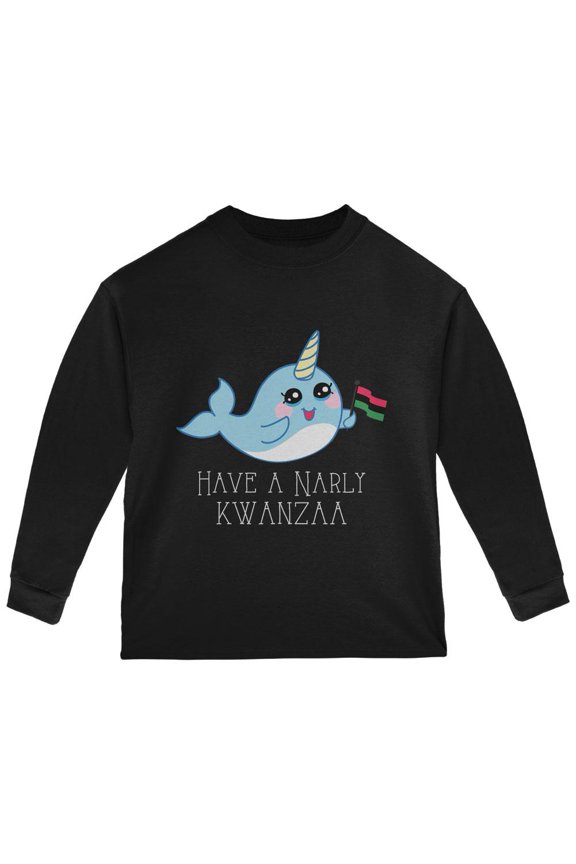 Narwhal Have a Narly Gnarly Kwanzaa Toddler Long Sleeve T Shirt Black 3T