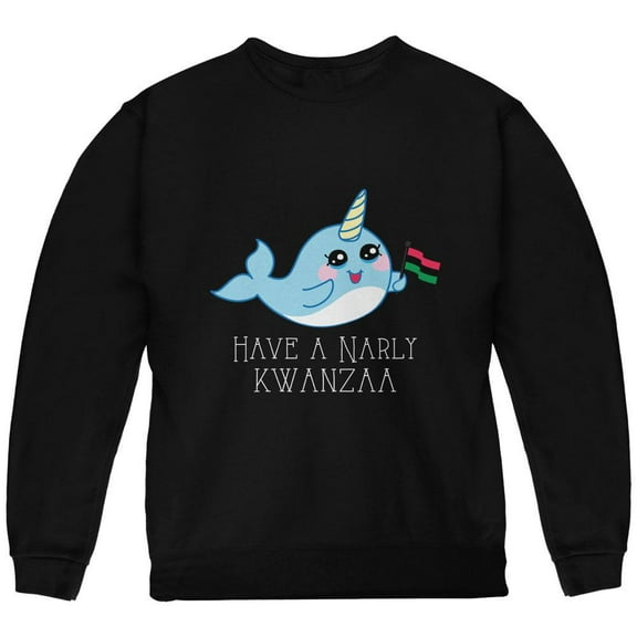 Narwhal Have a Narly Gnarly Kwanzaa Youth Sweatshirt Black YMD