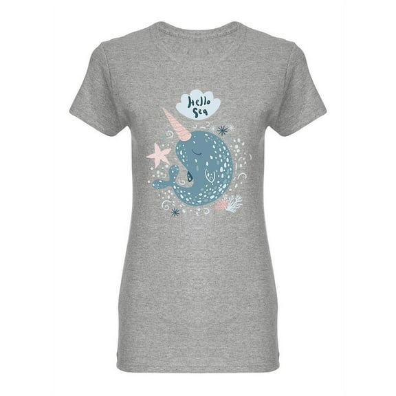 Narwhal Hello Sea Shaped T-Shirt Women -Image by Shutterstock, Female Large