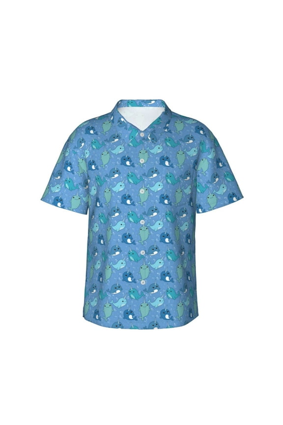 Narwhal Men'S 3d Print Casual Button Down Shirts, Novelty Hawaiian Short Sleeves 2xl