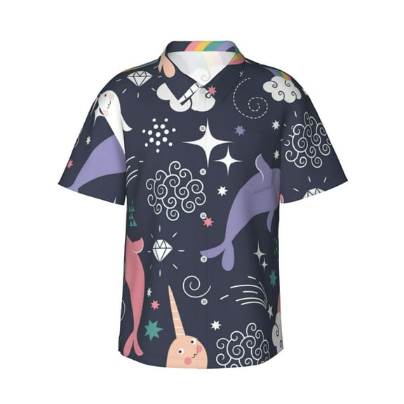 Narwhal Men's 3d Print Casual Button Down Shirts, Novelty Hawaiian Short Sleeves 3xl
