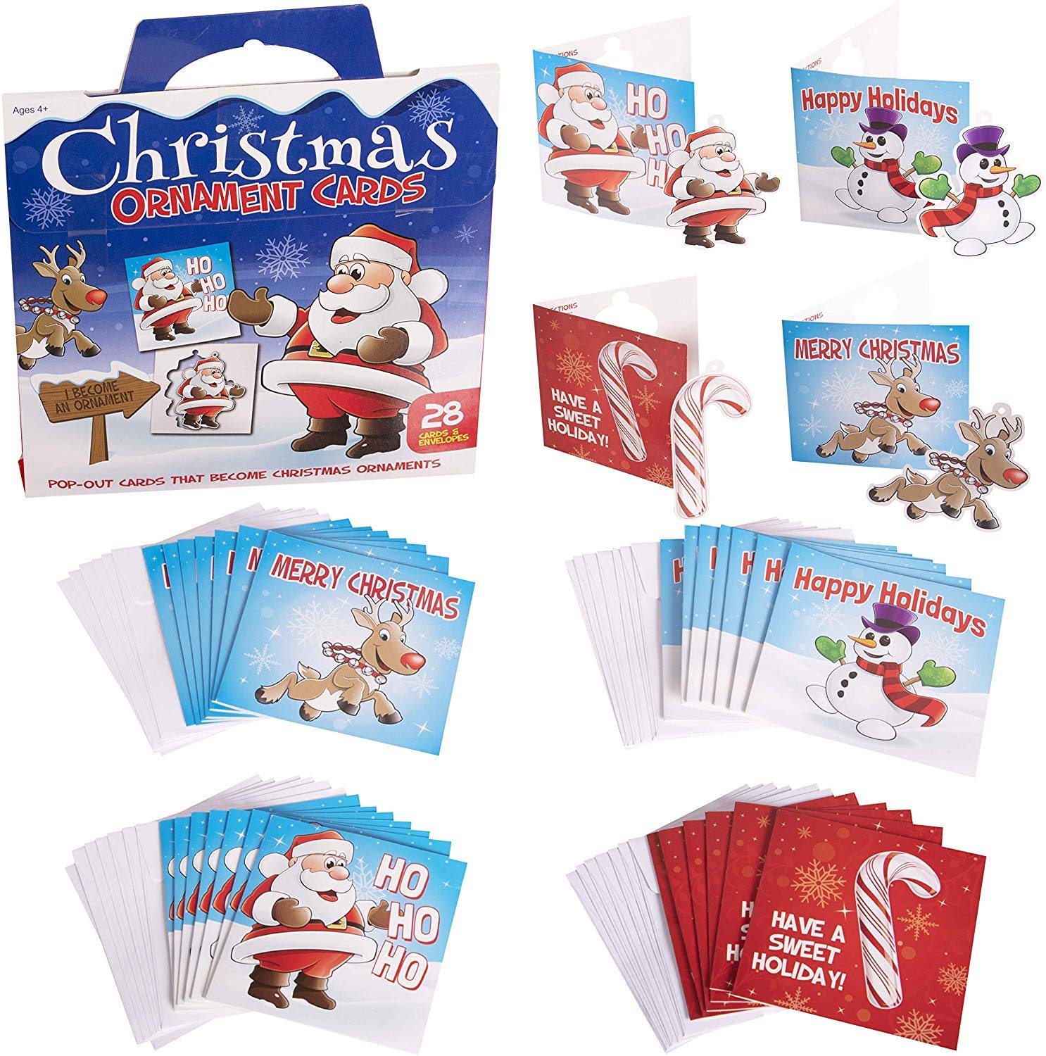 Narwhal Novelties Merry Christmas Cards for Kids (28 Count) - Assorted Bulk, Holiday Party Favor Activities for Toddlers, Holiday Greetings for gift Kids NY1