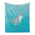 thumbnail image 1 of Narwhal Soft Flannel Fleece Blanket, Cartoon Style Drawing of an Arctic Narwhal Whale with White Spots Aquatic, Cozy Plush for Indoor and Outdoor Use, 60" x 80", Seafoam Grey White, by Ambesonne, 1 of 5