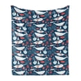 thumbnail image 1 of Narwhal Soft Flannel Fleece Throw Blanket, Arctic Ocean Fauna School of Fish and Jellyfish Sketch, Cozy Plush for Indoor and Outdoor Use, 70" x 90", Royal Blue Baby Blue, by Ambesonne, 1 of 5