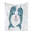 thumbnail image 1 of Narwhal Soft Flannel Fleece Throw Blanket, Couple of Whales with Horns in Love Valentines Day Themed Nautical Illustration, Cozy Plush for Indoor and Outdoor Use, 60" x 80", Multicolor, by Ambesonne, 1 of 5