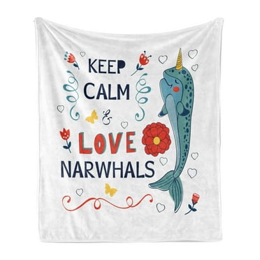 Narwhal Soft Flannel Fleece Throw Blanket, Pop Culture Phrase with Unicorn of the Ocean Design Colorful Cartoon Character, Cozy Plush for Indoor and Outdoor Use, 70" x 90", Multicolor, by Ambesonne