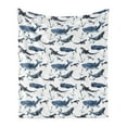 thumbnail image 1 of Narwhal Soft Flannel Fleece Throw Blanket, Watercolor Narwhals Orcas and Blue Whales with Anchors Arctic Fauna, Cozy Plush for Indoor and Outdoor Use, 50" x 70", Blue Grey Dark Blue, by Ambesonne, 1 of 5