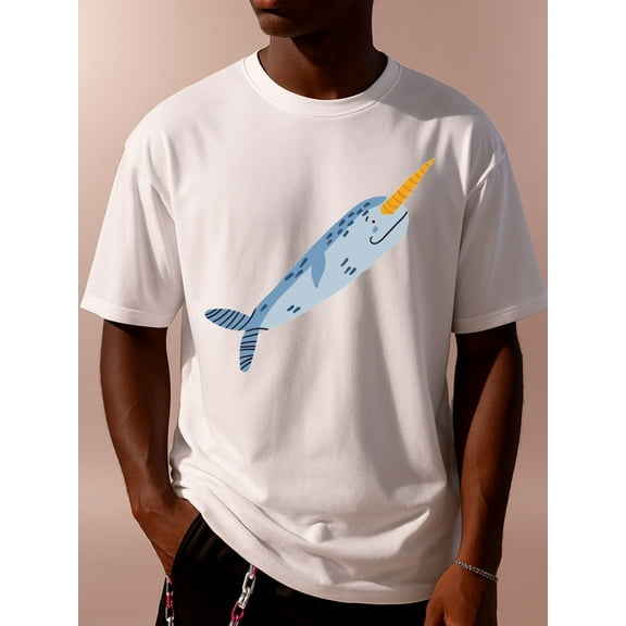 Narwhal T-Shirt fish t shirt plain for men 180G 100% Cotton white Everyday and weekend wear Daytime and weekend wear Fashionable, printed, machine washable Daily and weekend wear for men funny for 6
