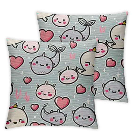 Narwhal Throw Pillow Cushion Case, Colorful Polka Dotted and Heart Pattern Background with Cartoon Character Whales, Decorative Square Accent Pillow Cover,  Multicolor