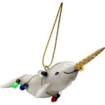 thumbnail image 1 of Narwhal Unicorn Whale Wrapped in Lights Christmas Tree Ornament, 1 of 7