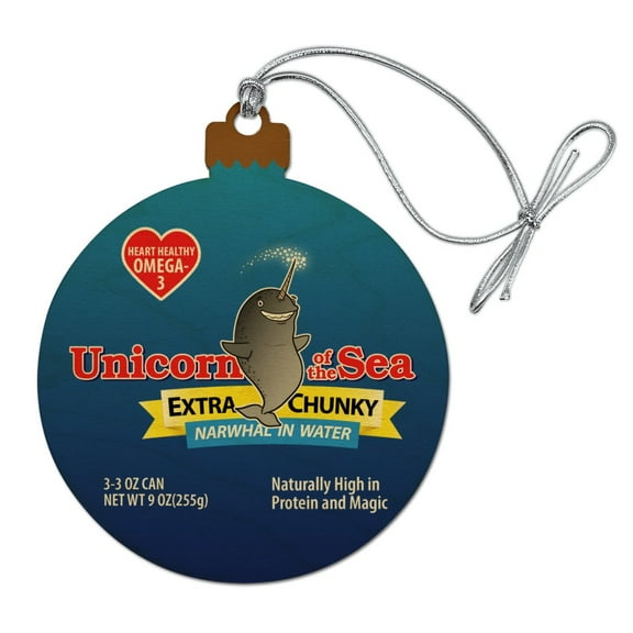 Narwhal Unicorn of the Sea Wood Christmas Tree Holiday Ornament