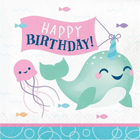 Narwhal Whale Sea Animal Summer Luau Theme Birthday Party Paper Luncheon Napkins