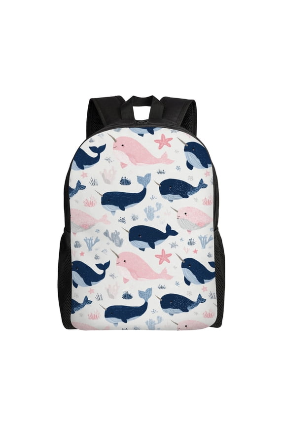 Narwhal pattern design Backpack with 15 Inch Laptop Compartment,Water-Resistant Daypack, Large Capacity Backpack with Adjustable Breathable Shoulder Straps for Daily Use Travel Gym