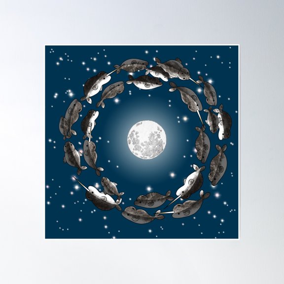 Narwhals In Orbit Poster Wall Art, Modern Wall Decor, 30x30 UNFRAMED