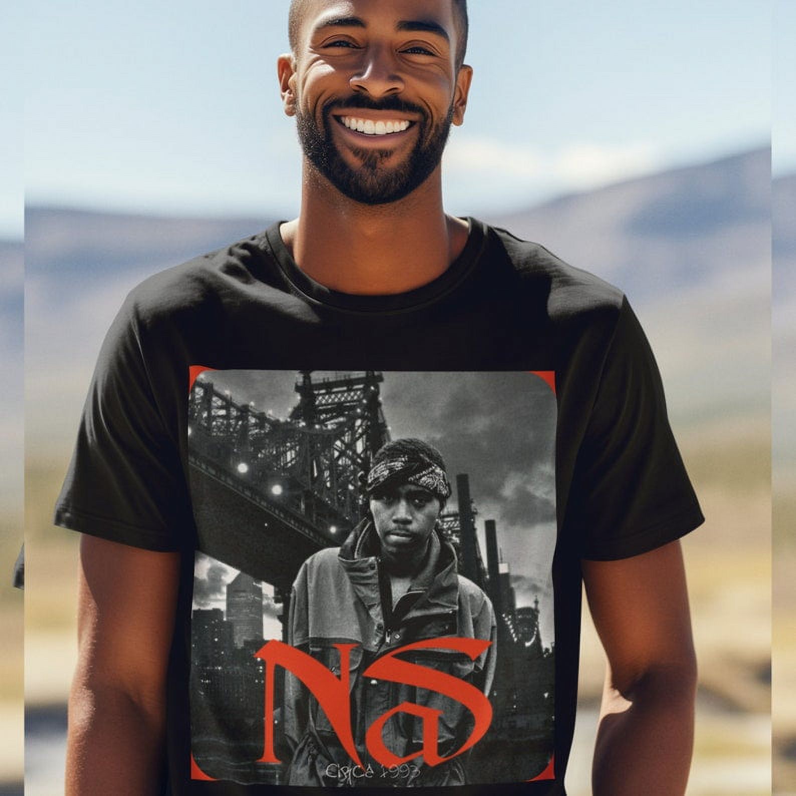 Nas Circa 1993 Tee Rare B&W of Hiphop Music Legend Nas Shirt