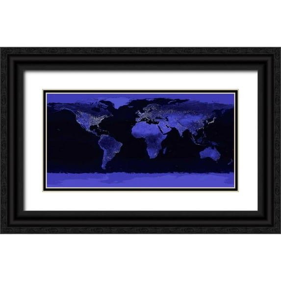 Nasa 18x11 Black Ornate Wood Framed with Double Matting Museum Art Print Titled - Earth at Night