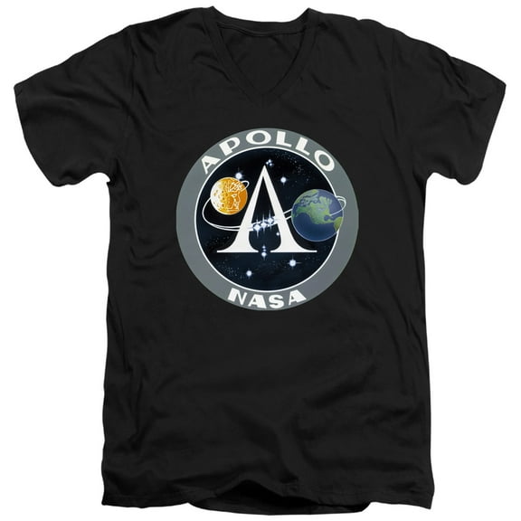 Nasa Apollo Mission Patch Adult V-Neck T-Shirt 30/1 T-Shirt Black