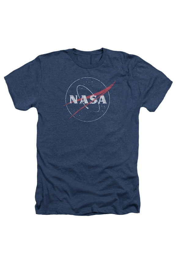 Sportswear NASA111-HA-4 Nasa Distressed Logo Adult Regular Fit Heather Short Sleeve T-Shirt, Navy - Extra Large