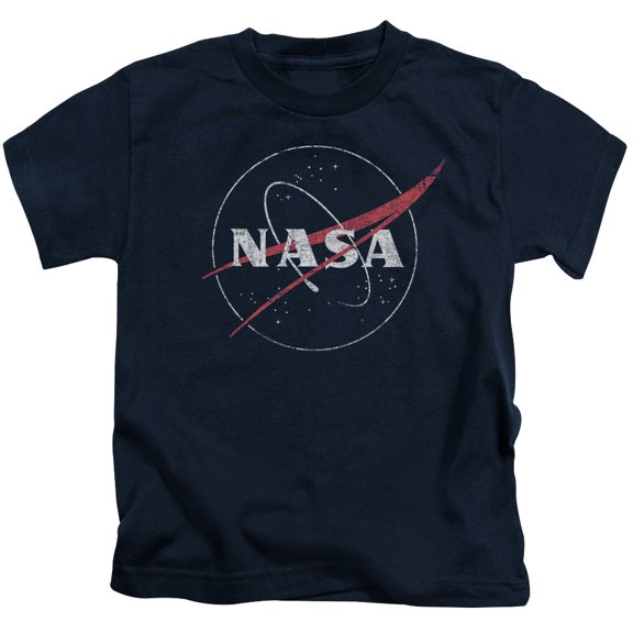 Trevco Sportswear NASA111-KT-2 Nasa Distressed Logo Youth Short Sleeve T-Shirt, Navy - Extra Small