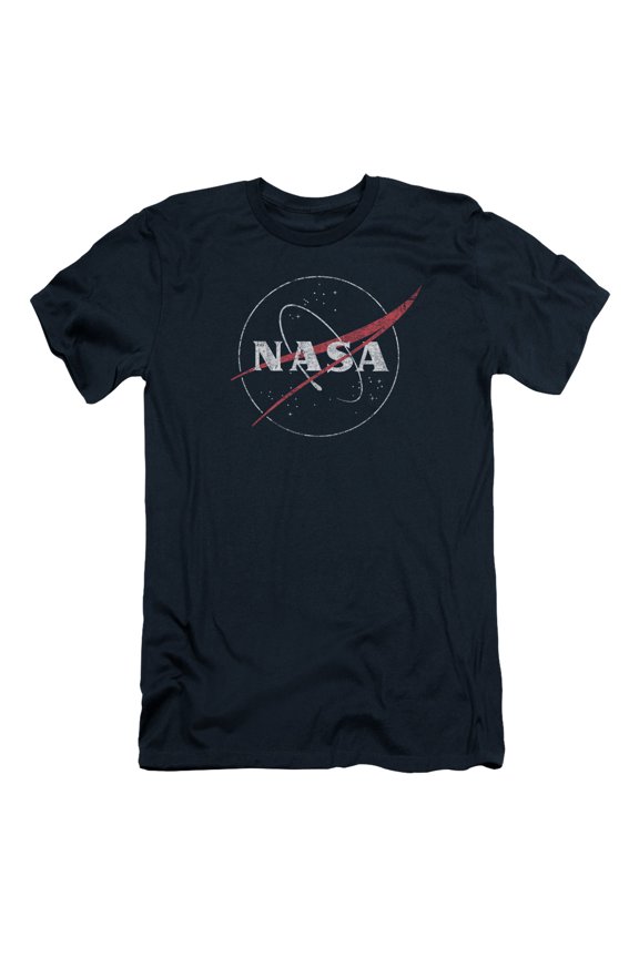 Nasa Distressed Logo Adult 30/1 T-Shirt Navy
