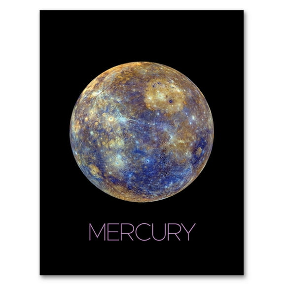 Nasa Explore Mercury Messenger Spacecraft Space Planet Hokusai Crater Blue Yellow Art Print Framed Poster Wall Decor 12x16 inch