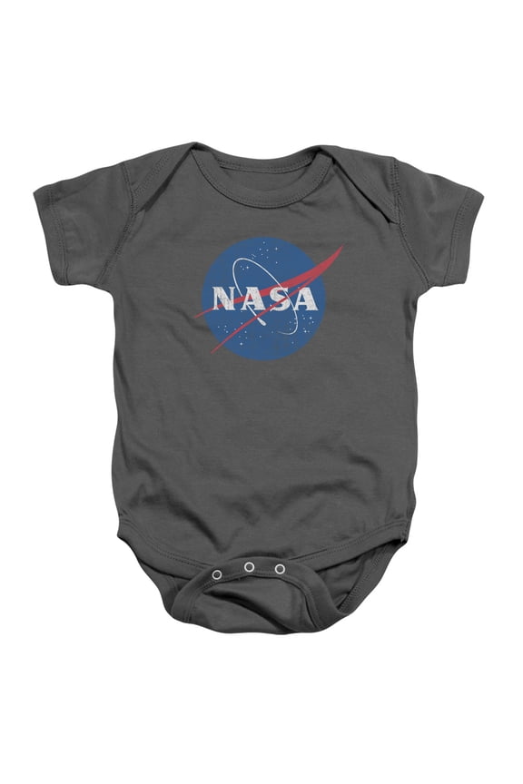 Sportswear NASA101-SS-1 Nasa Meatball Logo Distressed Infant Snapsuit, Charcoal - Small - 6 Month