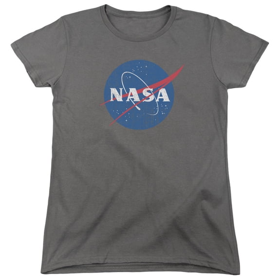 Trevco Sportswear NASA101-WT-4 Nasa Meatball Logo Distressed Womens Short Sleeve T-Shirt, Charcoal - Extra Large