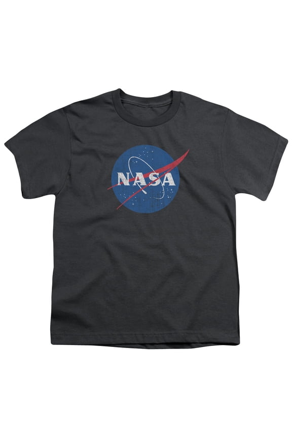 Sportswear NASA101-YT-3 Nasa Meatball Logo Distressed Youth Short Sleeve T-Shirt, Charcoal - Large