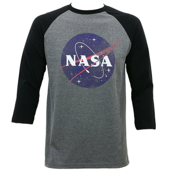 Nasa Men's Distressed Logo Raglan T-Shirt Charcoal Grey S
