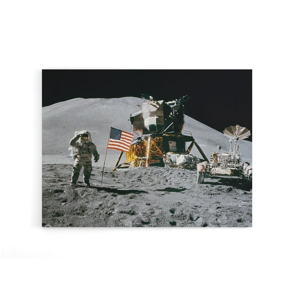 Nasa Space Apollo 15 Mission US Flag On Moon Canvas Wall Art Print 12X16"