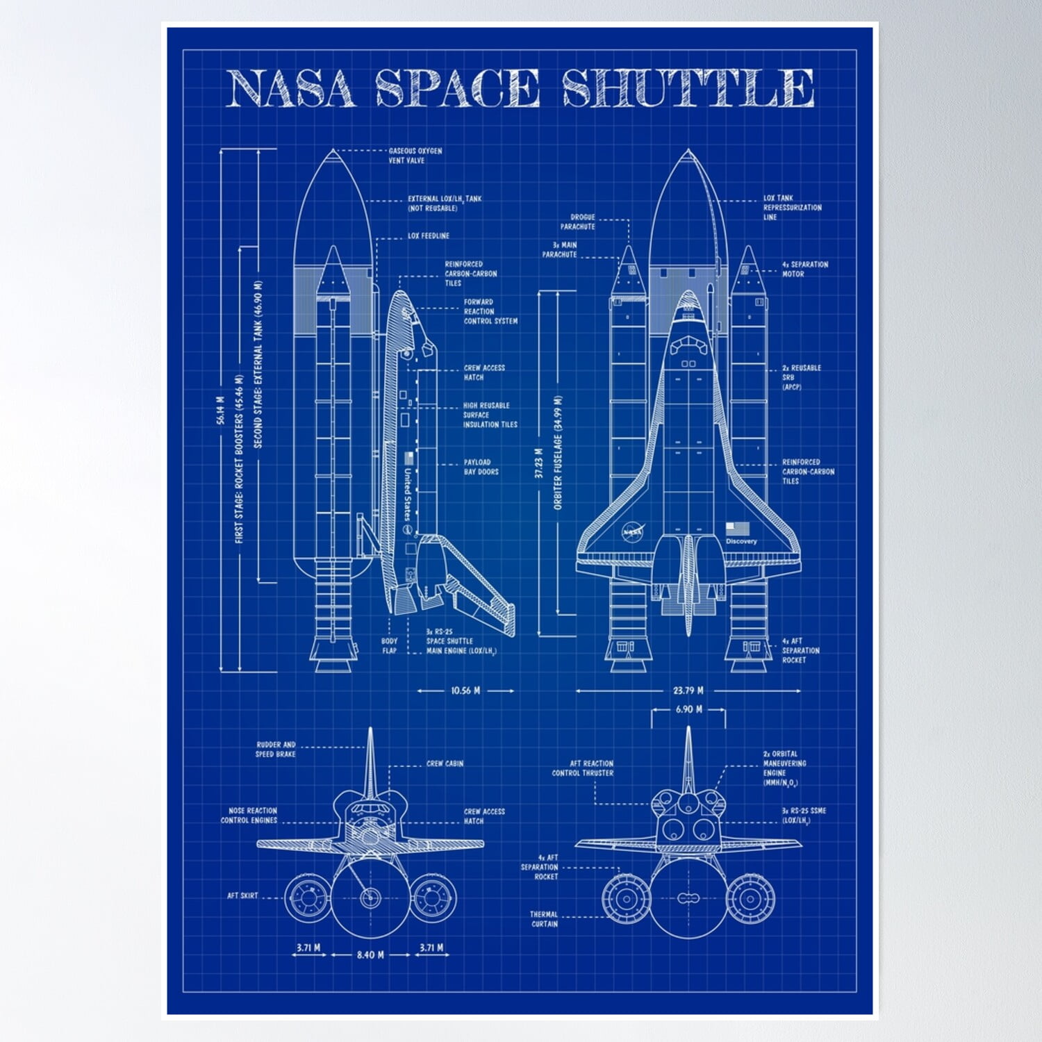 Nasa Space Shuttle (Vertical Blueprint) Poster Wall Art, Modern Wall ...