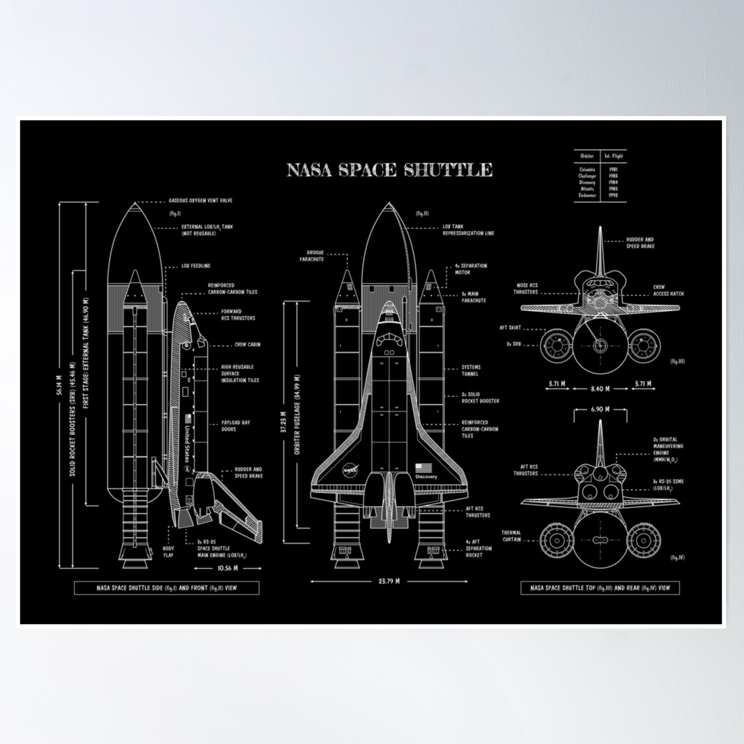 Nasa Space Shuttle (White Stencil-No Background) Poster Wall Art ...