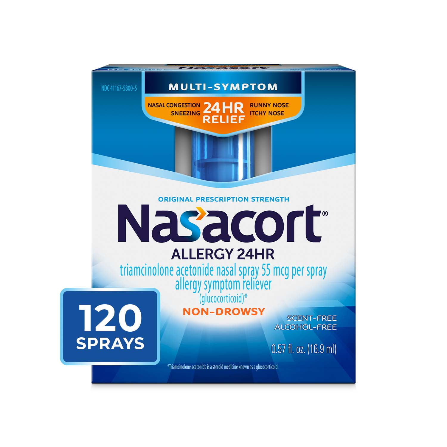 Nasacort 24-Hour Allergy Nasal Spray, Non-drowsy & Alcohol Free, 120 Sprays, 0.57 fl. oz.