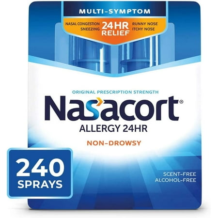 Nasacort 24HR Allergy Nasal Spray for Adults, Non-drowsy & Alcohol Free, 240 Sprays, 0.57 fl.oz. 2Ct