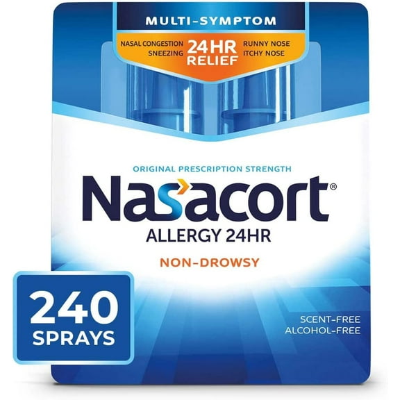 Nasacort 24HR Allergy Nasal Spray for Adults, Non-drowsy & Alcohol Free, 240 Sprays, 0.57 fl.oz. 2Ct
