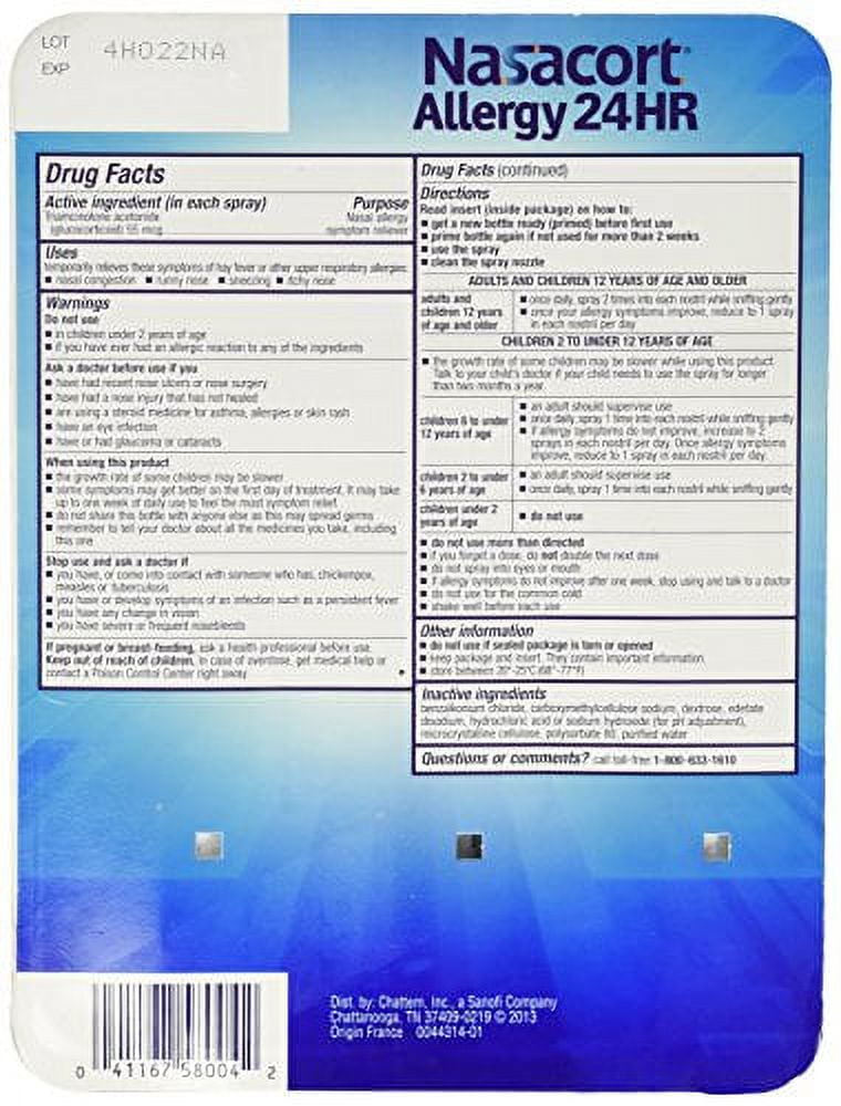Nasacort Allergy 24hr Non-Drip Nasal Spray (120 Sprays, 3 pk ...
