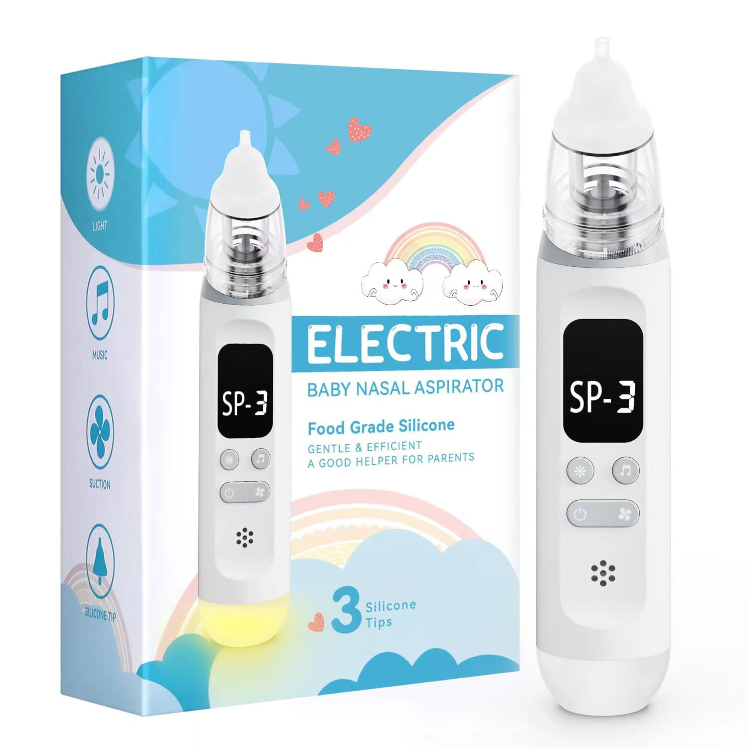 Nasal Aspirator for Baby, Bivni Electric Baby Nose Sucker with Adjustable 3 Levels Suction, Rechargeable Booger Sucker for Toddler with 8 Light Modes and 3 Nursery Rhymes