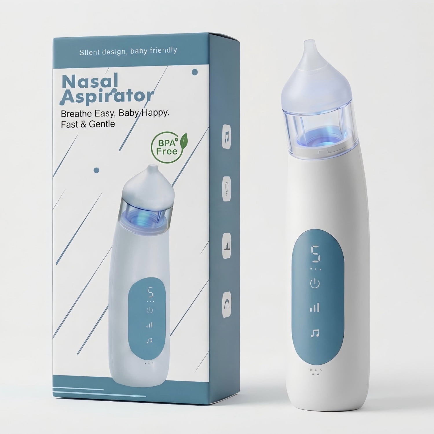 Nasal Aspirator for Baby - Electric Nose Sucker for Newborn, Infant & Toddler - Rechargeable Snot Sucker with Silicone Tips, Music & Light, 5 Suction Levels - Mucus Remover & Booger Sucker