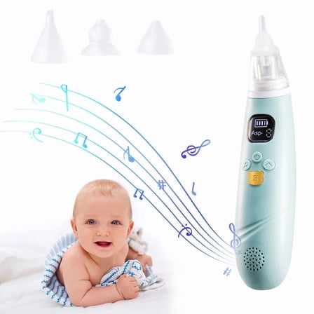 Nasal Aspirator for Baby with Protection Mode, Electric Nose Suction for Baby, Automatic Baby Nose Sucker with 3 Silicone Tips, Adjustable Suction Level, Music and Light Soothing Function (Green)