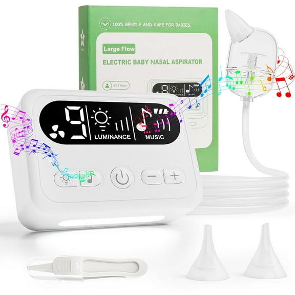 Nasal Aspirator for Baby, Electric Baby Nose Booger Sucker with 9 Levels Suction, Night Light and 10 Nursery Rhyme Soothing Function, Electric Nose Suction for Baby Toldder Child with 3 Silicone Tips
