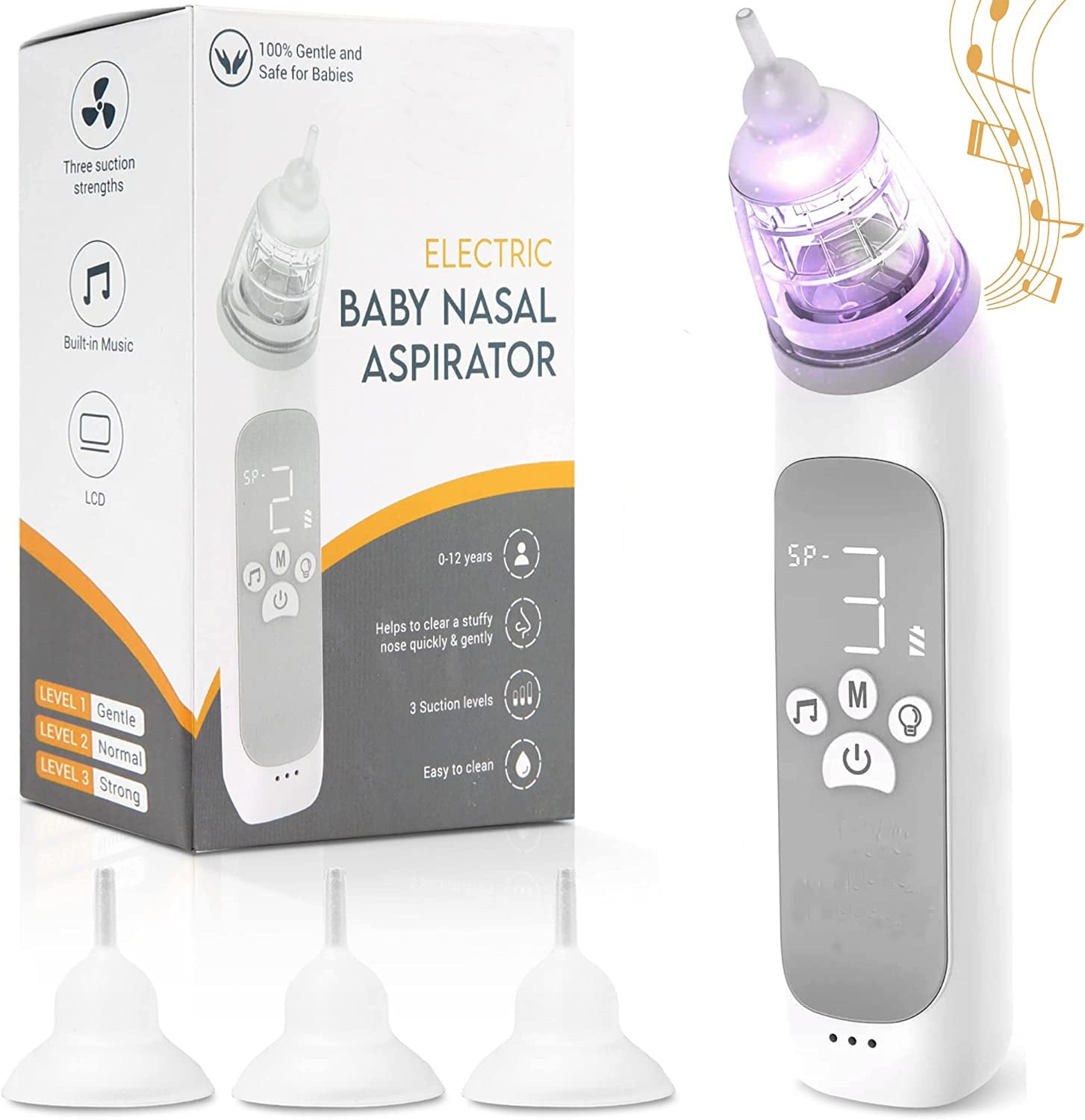 Kiddieware Electric Baby Nasal Aspirator - 3 Suction Levels, Music and Colorful Lights - 0-12yr