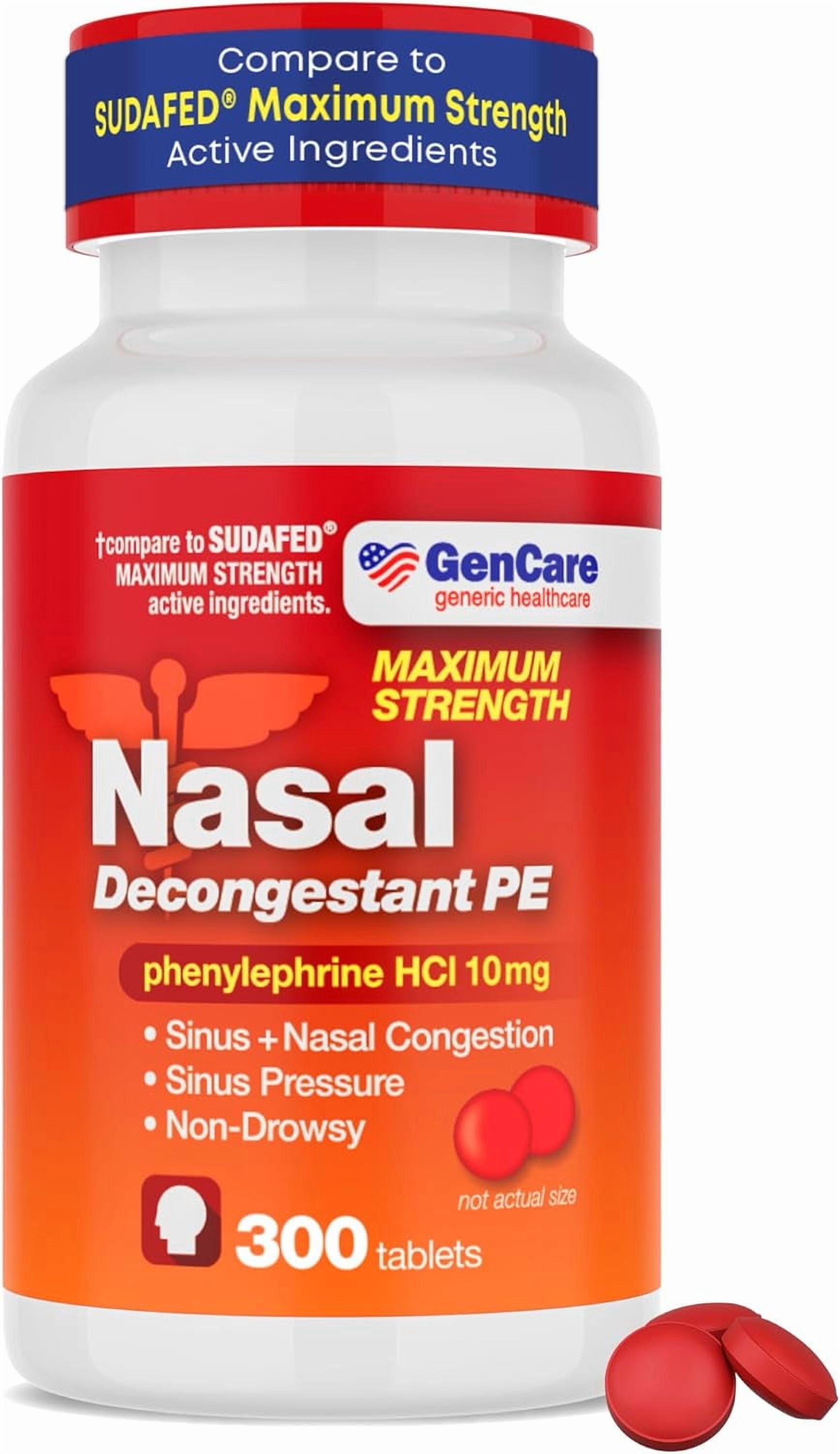 GenCare Nasal Decongestant Tablets Phenylephrine HCl 10 mg Non-Drowsy Pills, 300 Count