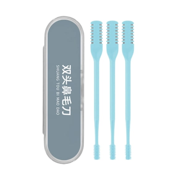 Nasal Hair Cutter, 2-in-1 Nose Hair Trimmer, 3 Pcs Stainless Steel Grooming Tool, 360 Rotating Double Blade 3.7 Inch, Washable Portable Trimmer for Daily Facial Hair Trimming,Sky Blue