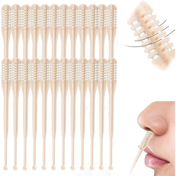 Nasal Hair Cutter, Manual 360° Rotating Nose Hair Trimmer Removal Razors with Ear Picker,2 in 1 Double Sided Nose Hairs Knife Portable Removal Tool for Women Men (B-Khaki/24pcs)
