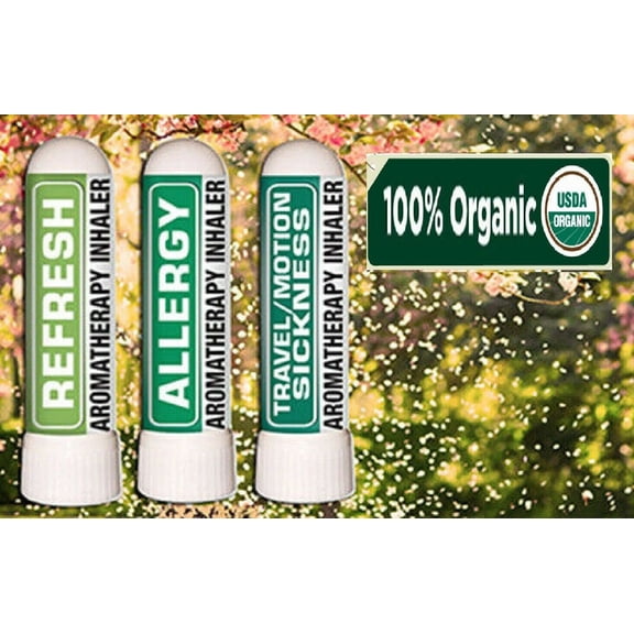Nasal Inhaler Aromatherapy Gift Set of 3 - Travel/Motion Sickness, Refresh and Allergy - Made with 100% Pure Therapeutic Grade Organic Essential Oils 0.7 mL each by Sponix Made in USA / FAST SHIPPING