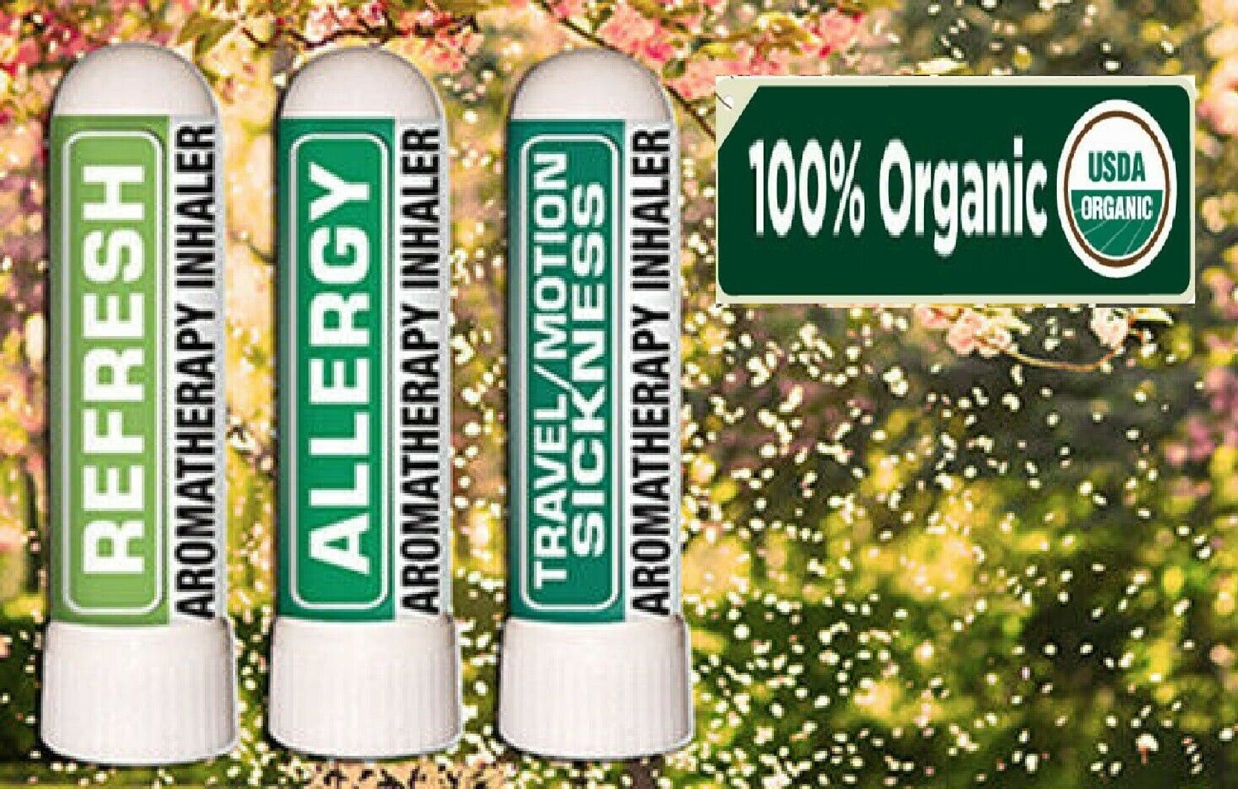 Nasal Inhaler Aromatherapy Gift Set of 3 Travel/Motion Sickness, Refresh and Allergy Made