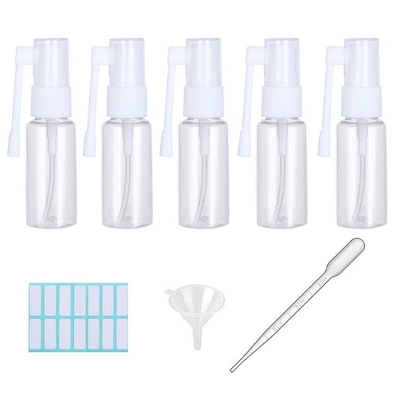 Nasal Spray Bottle, 5 Pcs 20ML Plastic Refillable Continuous Fine Mister Spray Bottles, Small Empty Nasal Sprayer with Funnels and Labels(Clear)